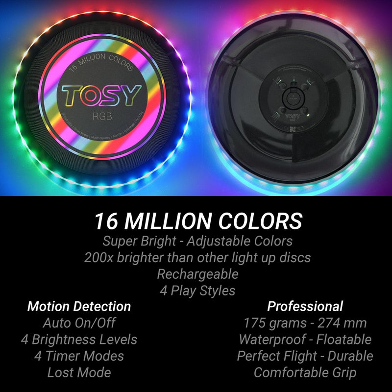 TOSY Flying Disc - 16 Million Colors RGB  Extremely Bright  Smart Modes  Camping Essentials for Teens/Kids/Adult/Men/Boys/Girls  Auto Light Up Rechargeable  Waterproof  175g - Image 4